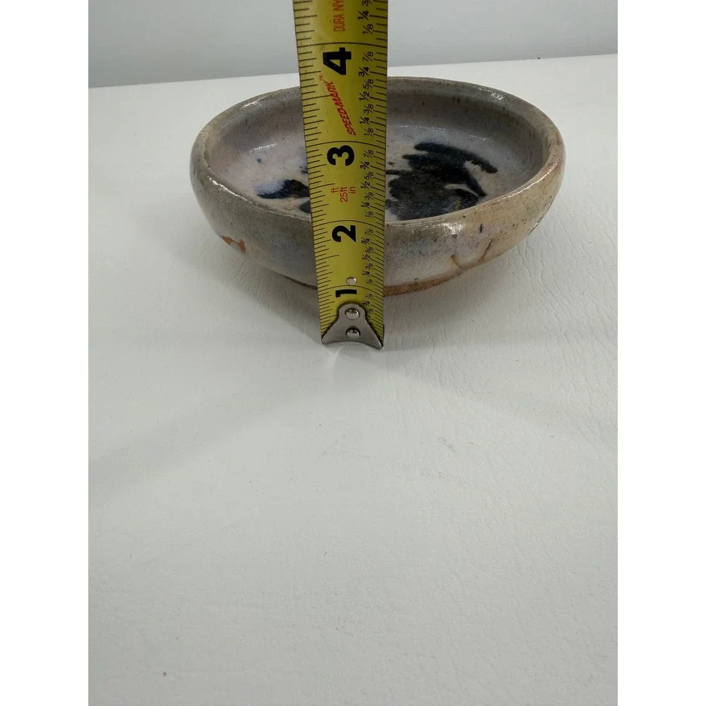 Studio Pottery Bowl Dish Blue Gray Abstract Reactive Glaze Artisan Home Decor